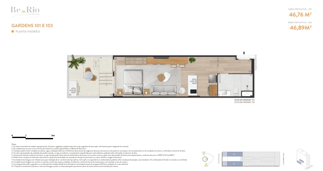 Planta 1: Ben in Rio Nascimento Silva 387, studio de alto padrão em Ipanema, Rio de Janeiro