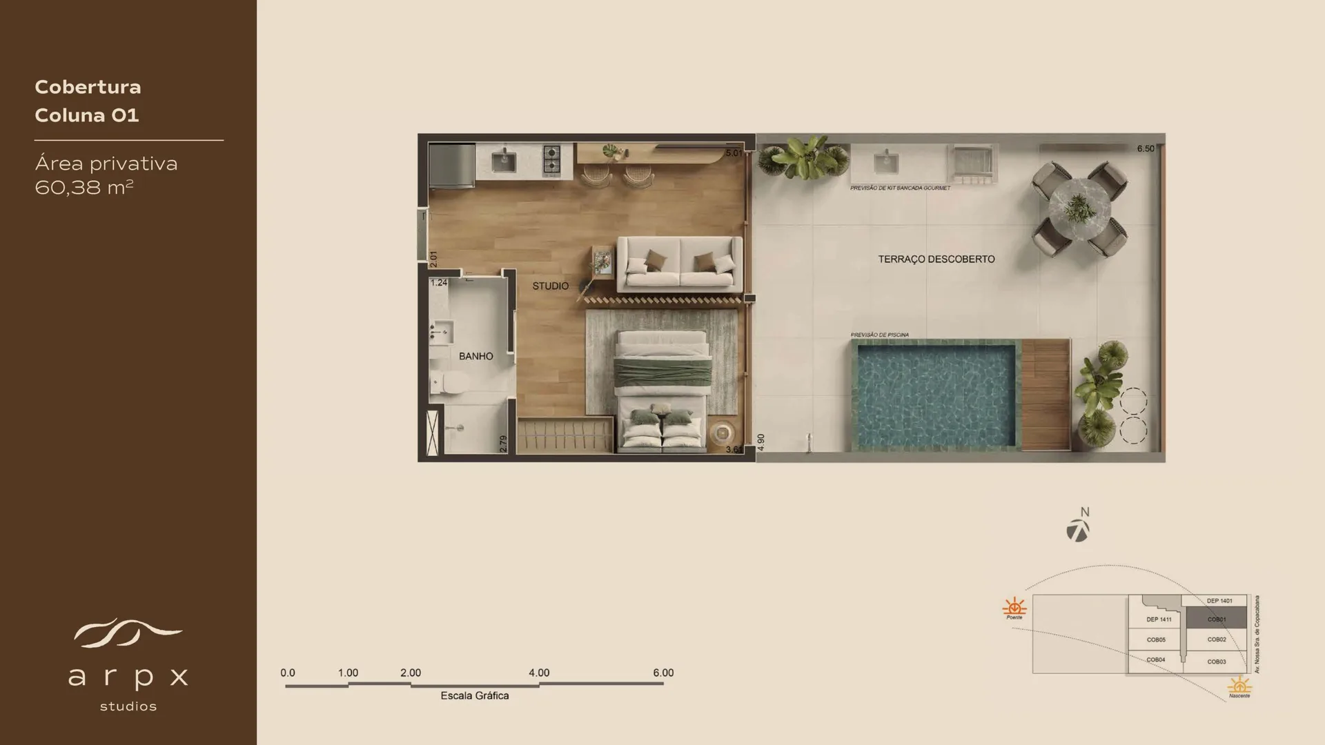 Planta 9: Arpx Studios, studio de alto padrão no Arpoador, Rio de Janeiro