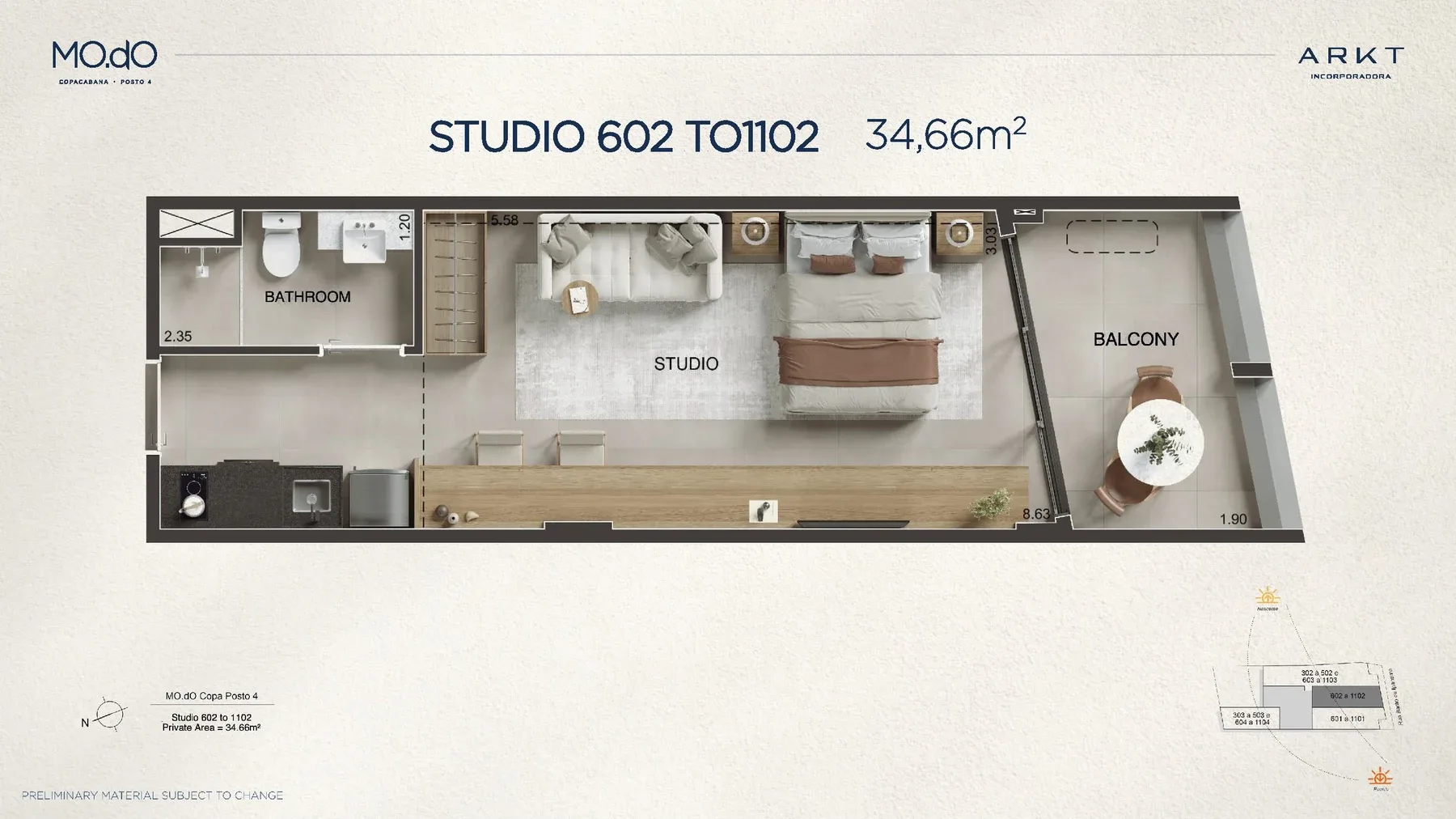 Planta 2: Mo.do Copacabana Posto 4, studio de alto padrão em Copacabana, Rio de Janeiro