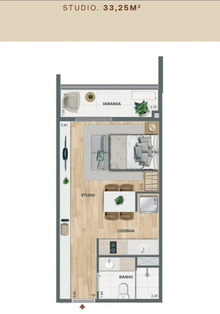 Planta 2: Residencial Erê Porto Maravilha, studio de alto padrão no Centro, Rio de Janeiro