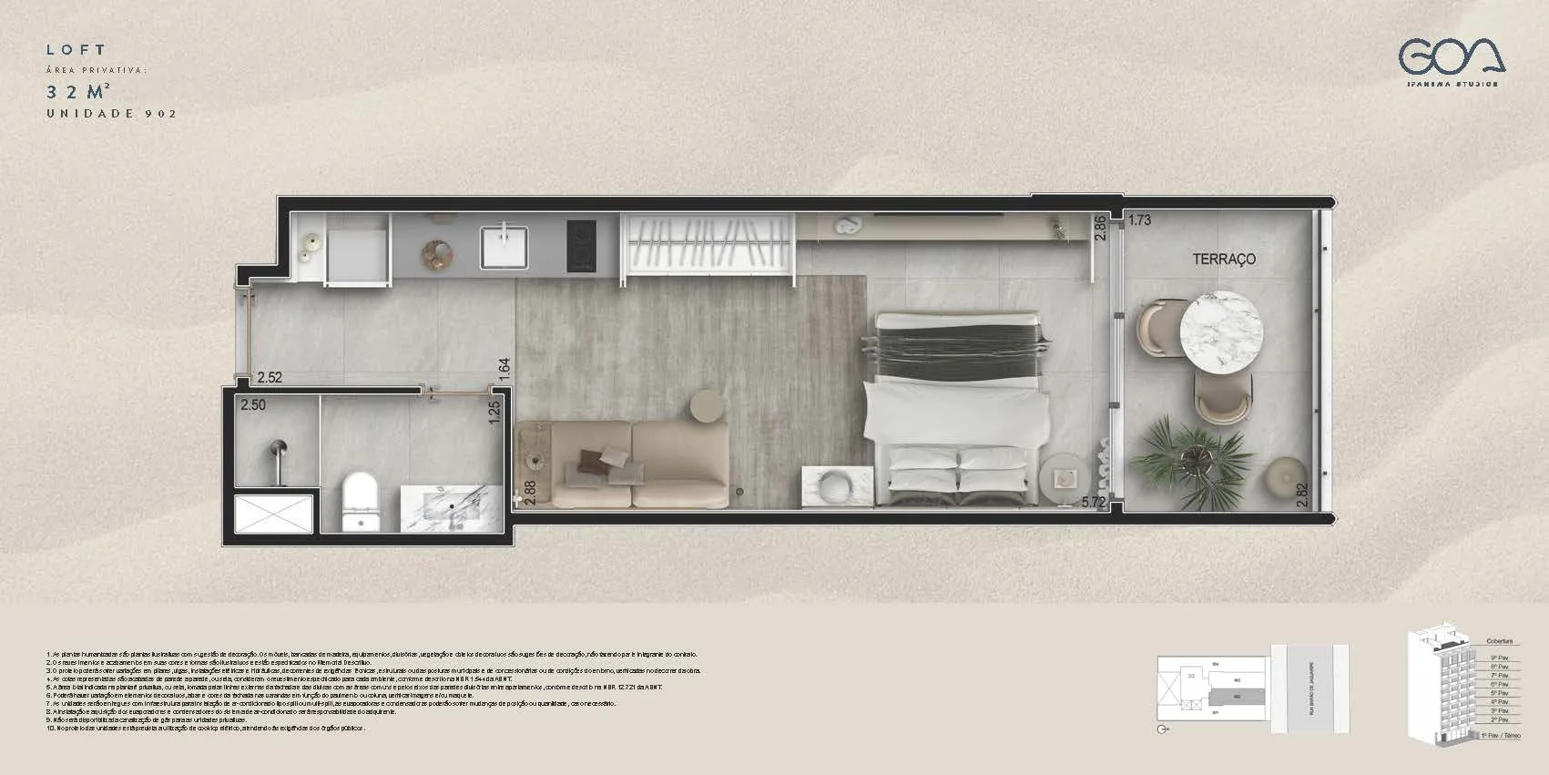 Planta 8: Goa Ipanema Studios, studio de alto padrão em Ipanema, Rio de Janeiro