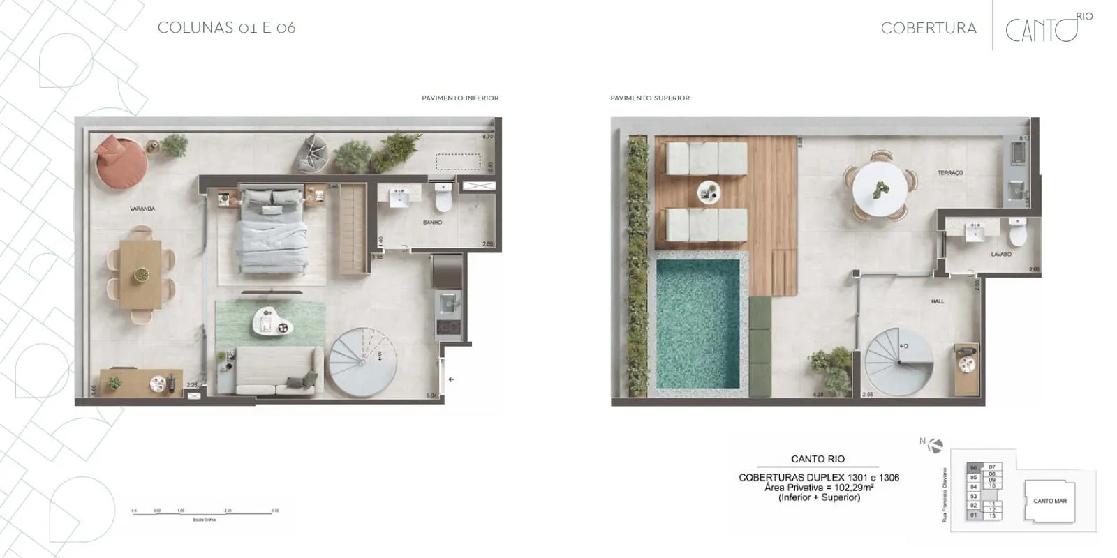 Planta 14: Canto Rio Arpoador, studio de alto padrão no Arpoador, Rio de Janeiro