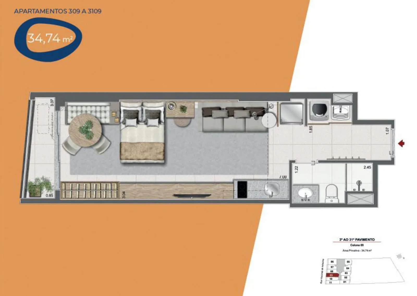 Planta 11: Residencial Skylux, studio de alto padrão no Centro, Rio de Janeiro