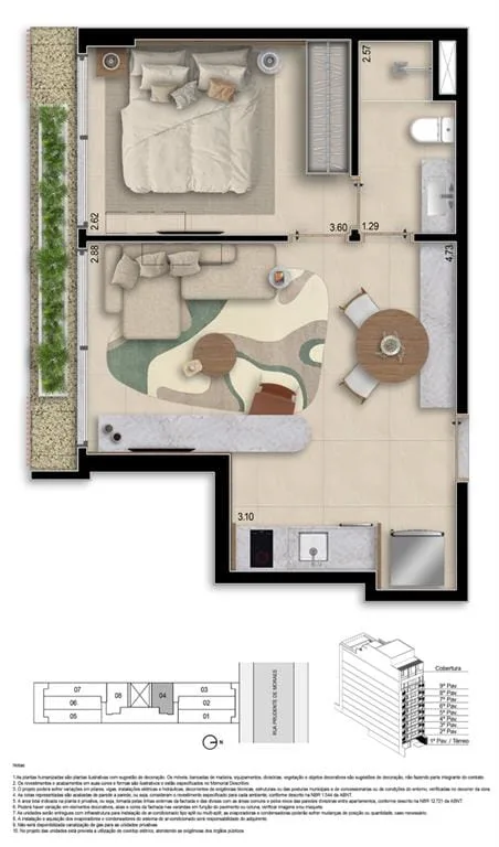 Planta 11: Bronze Ipanema, studio de alto padrão em Ipanema, Rio de Janeiro