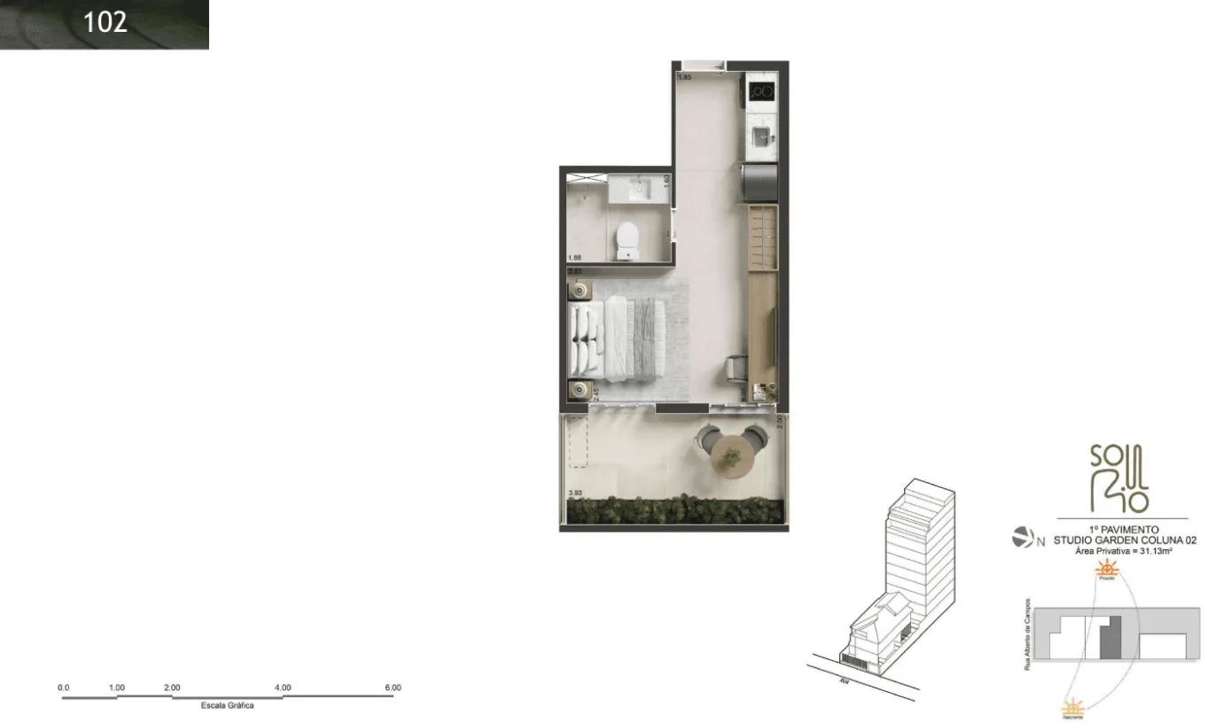 Planta 25: Soul Rio Ipanema, studio de alto padrão em Ipanema, Rio de Janeiro