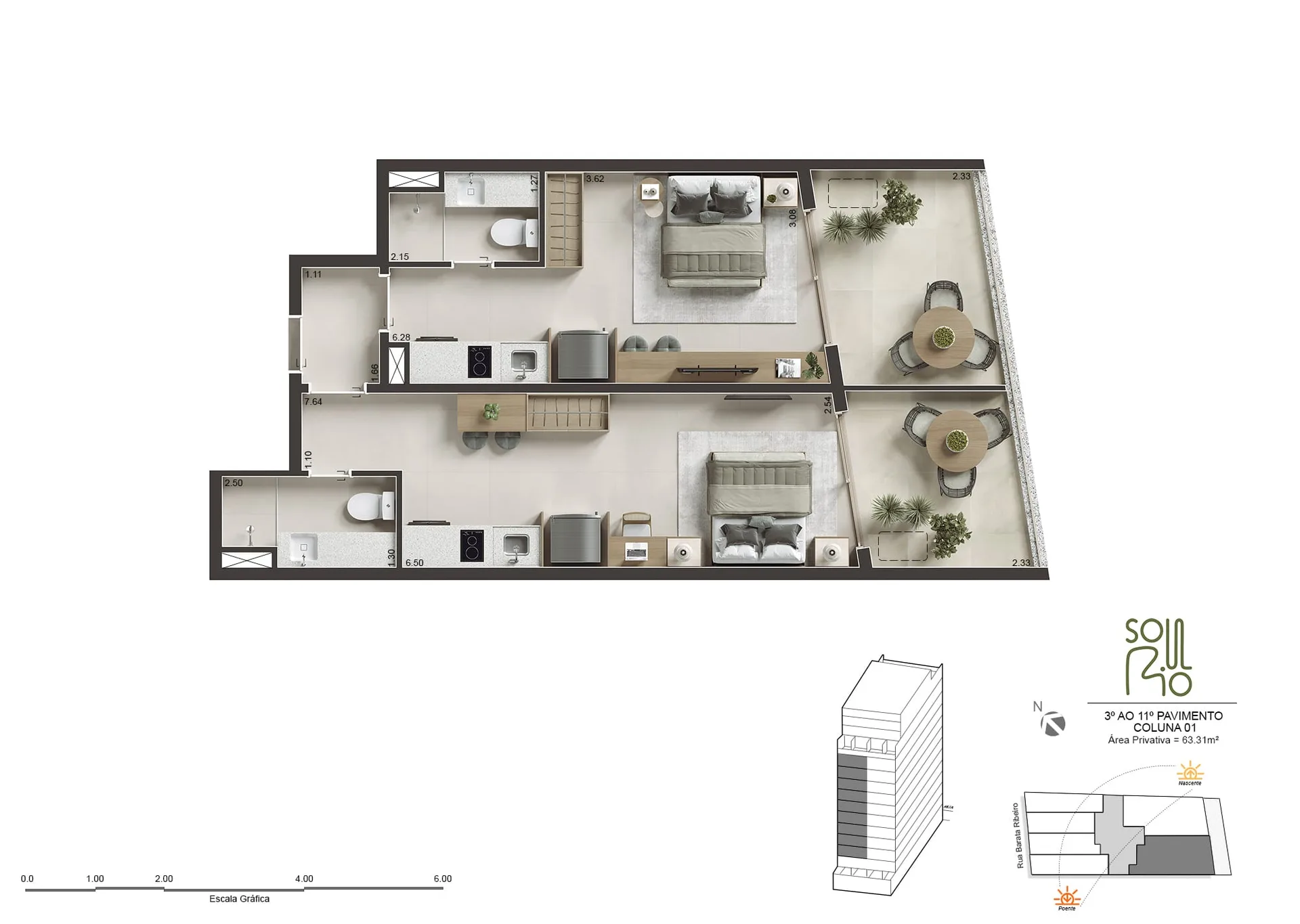 Planta 8: Soul Rio Barata Ribeiro Copacabana, studio de alto padrão em Copacabana, Rio de Janeiro