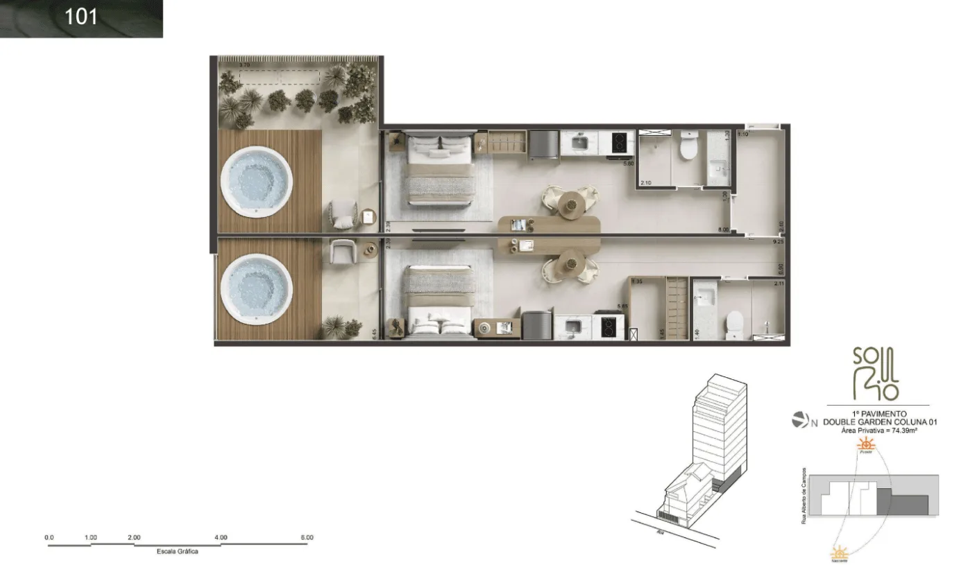 Planta 3: Soul Rio Ipanema, studio de alto padrão em Ipanema, Rio de Janeiro