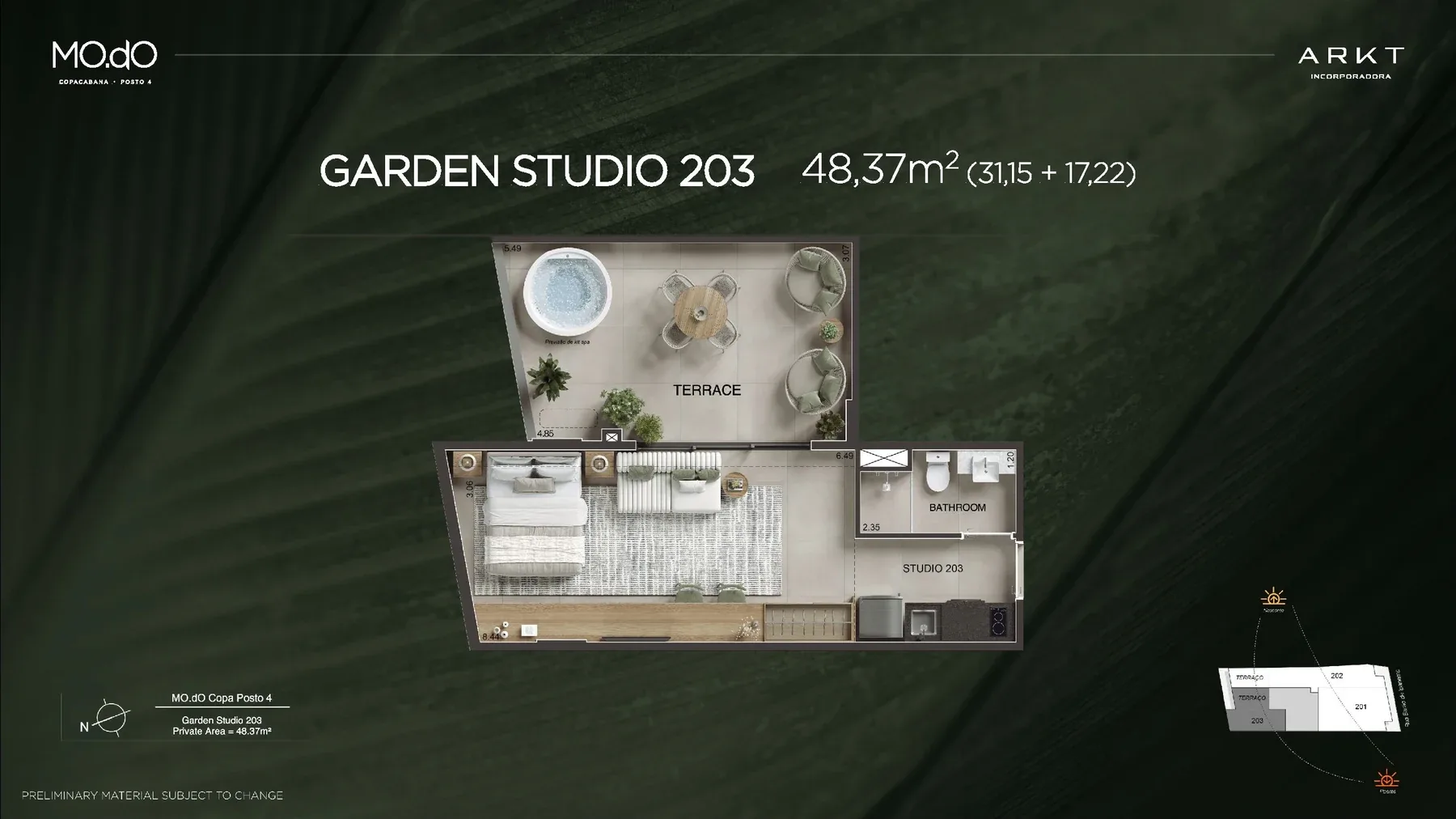 Planta 8: Mo.do Copacabana Posto 4, studio de alto padrão em Copacabana, Rio de Janeiro
