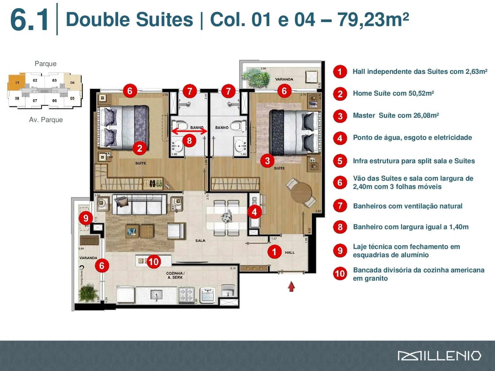 Planta 6: Millenio Ilha Pura, apartamento de alto padrão na Barra da Tijuca, Rio de Janeiro