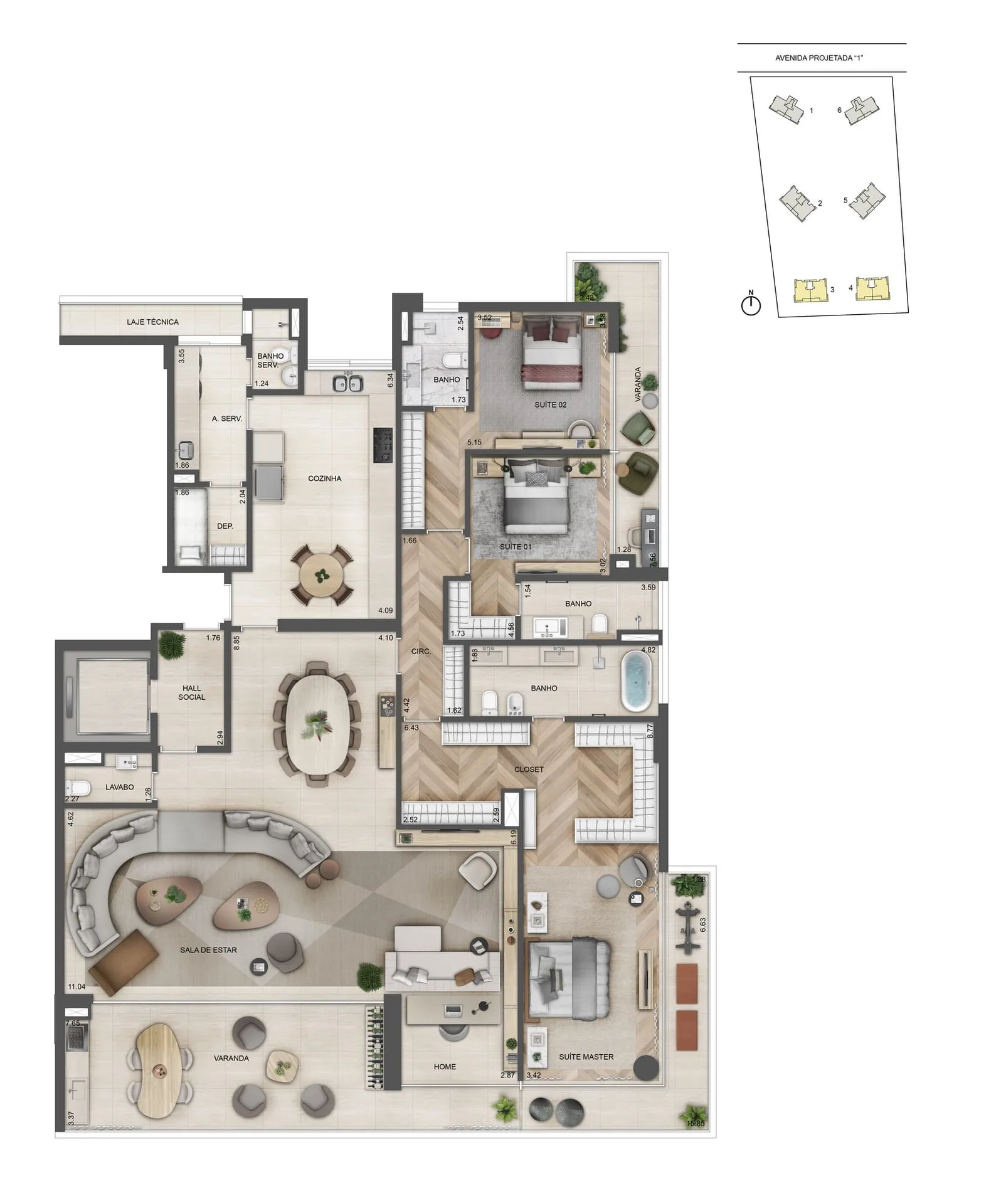 Planta 19: Oceana Golf Residence, apartamento de alto padrão na Barra da Tijuca, Rio de Janeiro