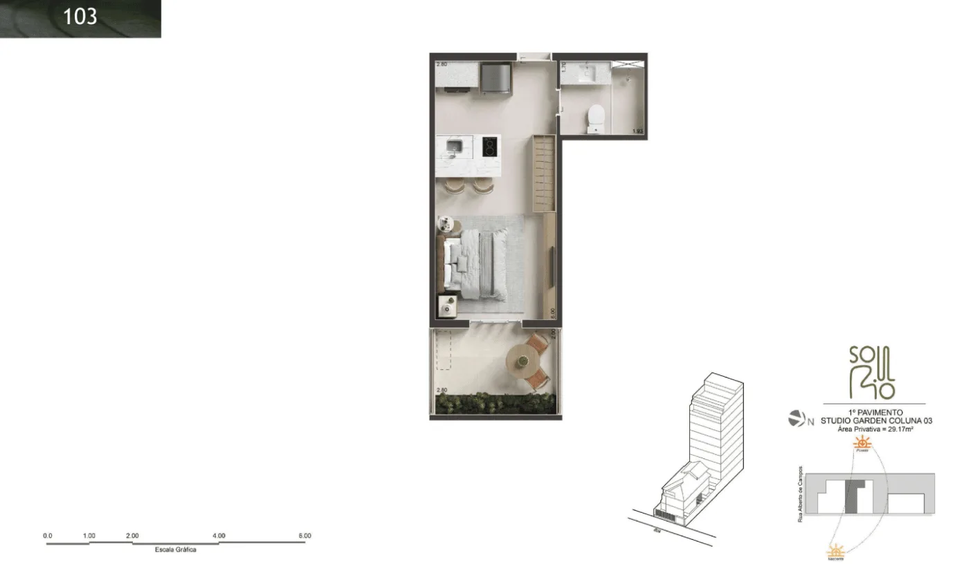 Planta 26: Soul Rio Ipanema, studio de alto padrão em Ipanema, Rio de Janeiro