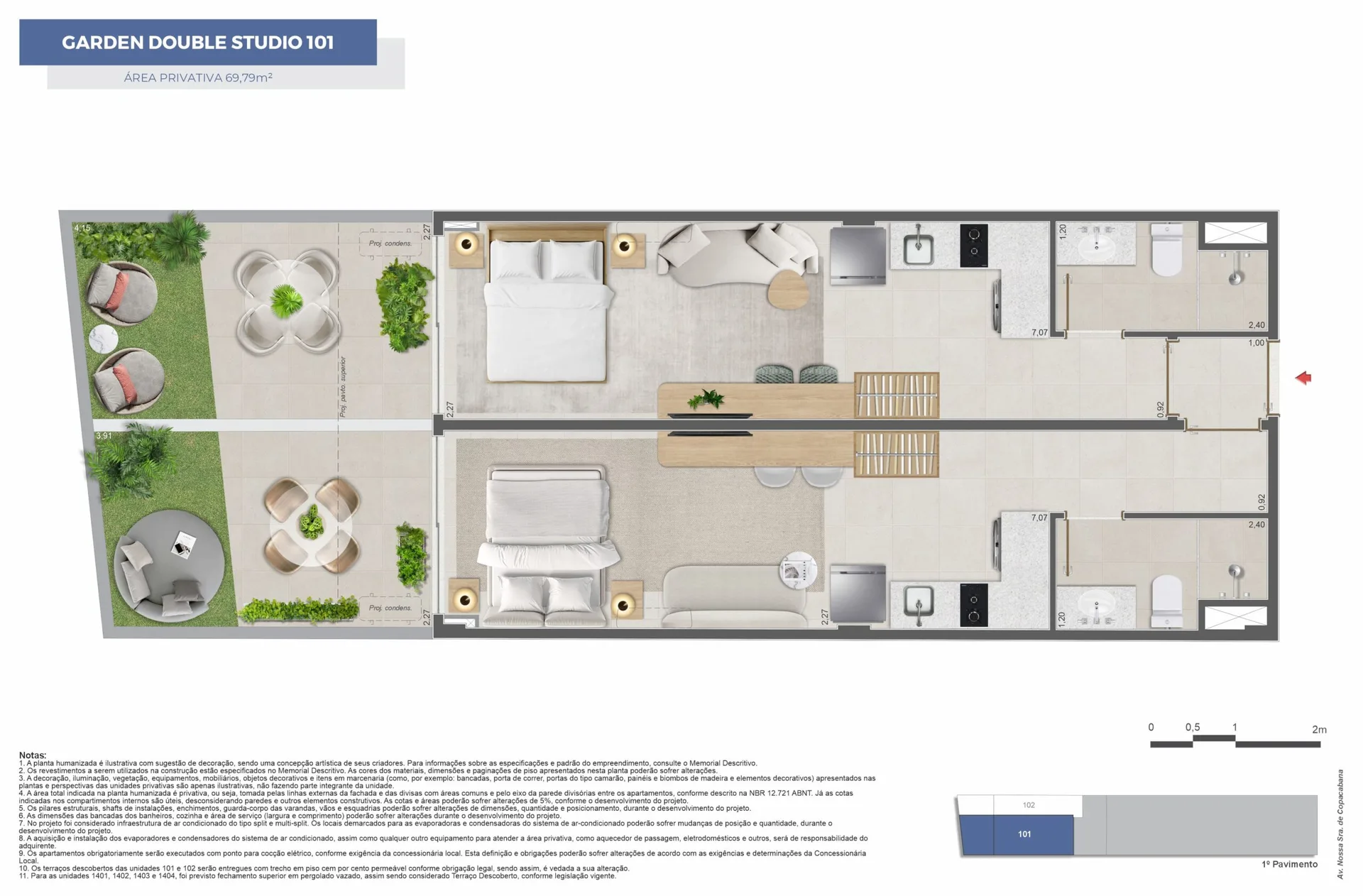 Planta 1: Copa Studios, apartamento de alto padrão em Copacabana, Rio de Janeiro