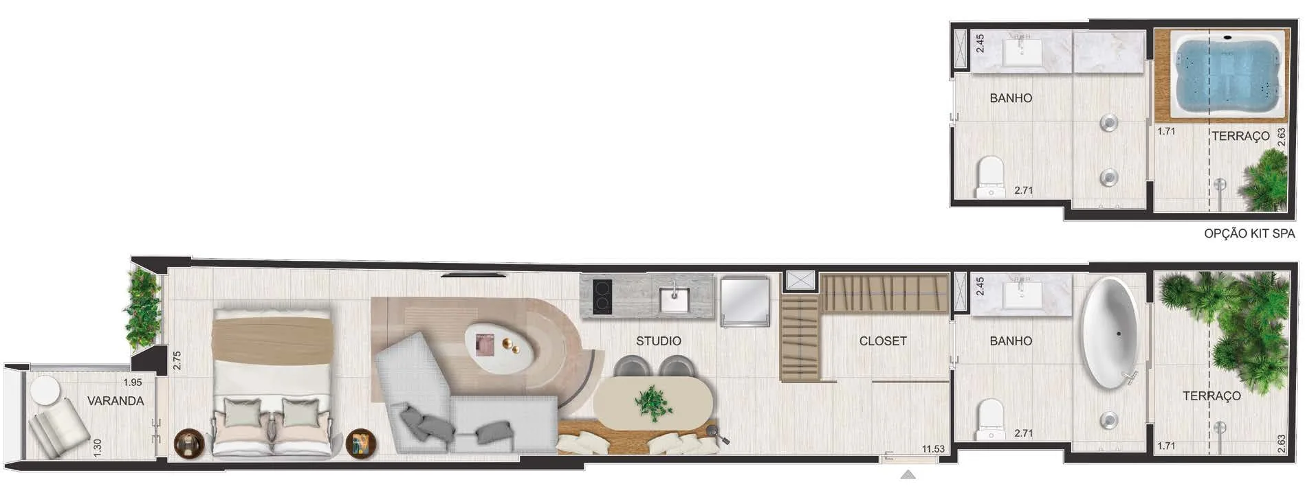 Planta 2: Riô Signature, studio de alto padrão em Ipanema, Rio de Janeiro