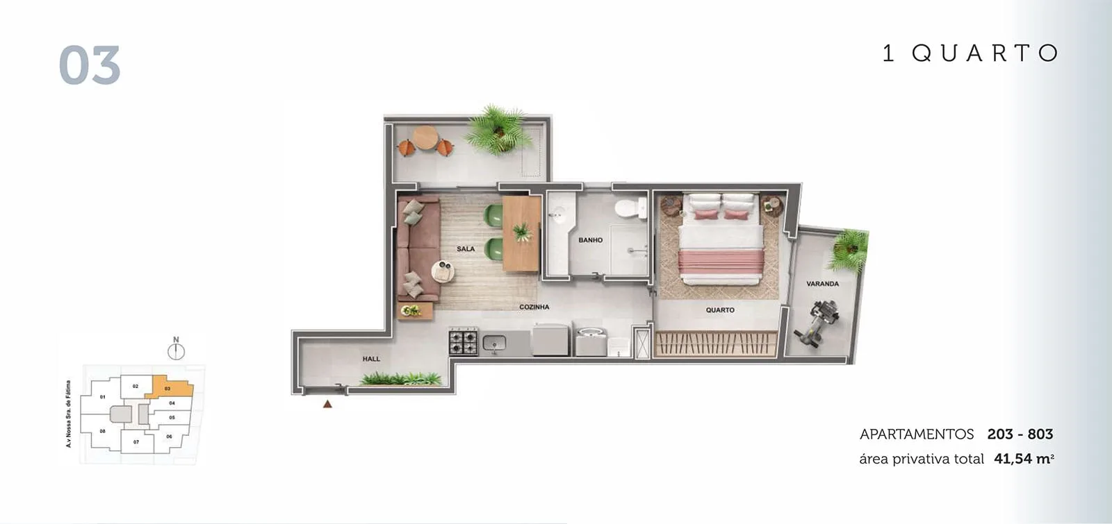 Planta 3: Cores de Fátima, apartamento de alto padrão no Centro, Rio de Janeiro