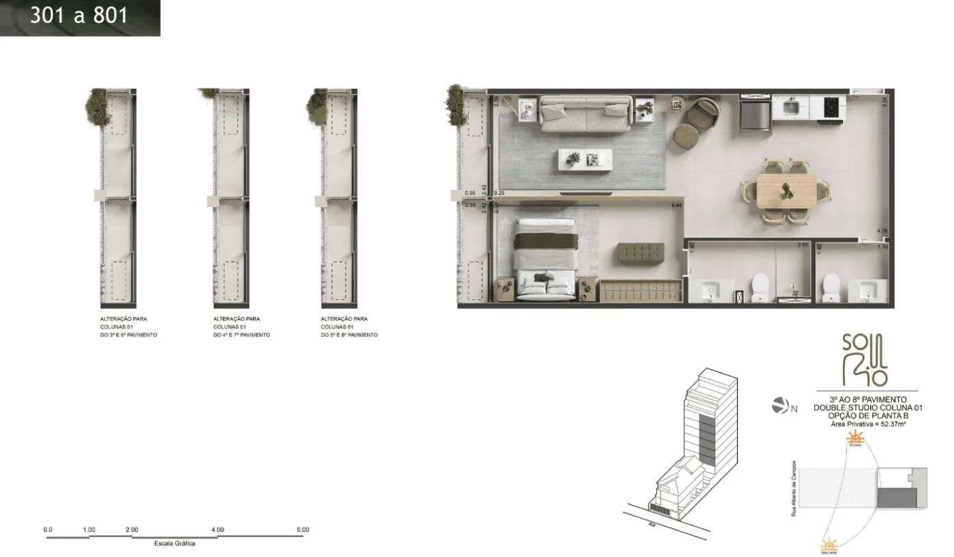 Planta 11: Soul Rio Ipanema, studio de alto padrão em Ipanema, Rio de Janeiro