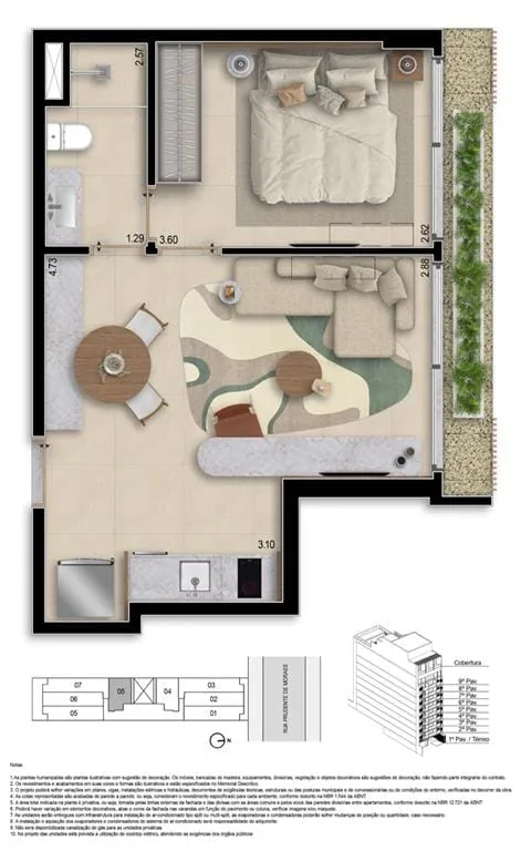 Planta 15: Bronze Ipanema, studio de alto padrão em Ipanema, Rio de Janeiro