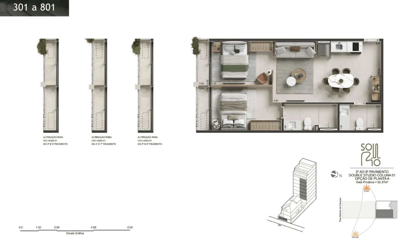 Planta 16: Soul Rio Ipanema, studio de alto padrão em Ipanema, Rio de Janeiro