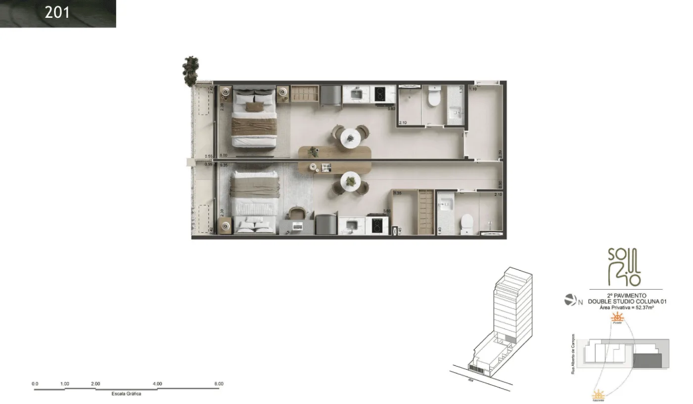 Planta 10: Soul Rio Ipanema, studio de alto padrão em Ipanema, Rio de Janeiro