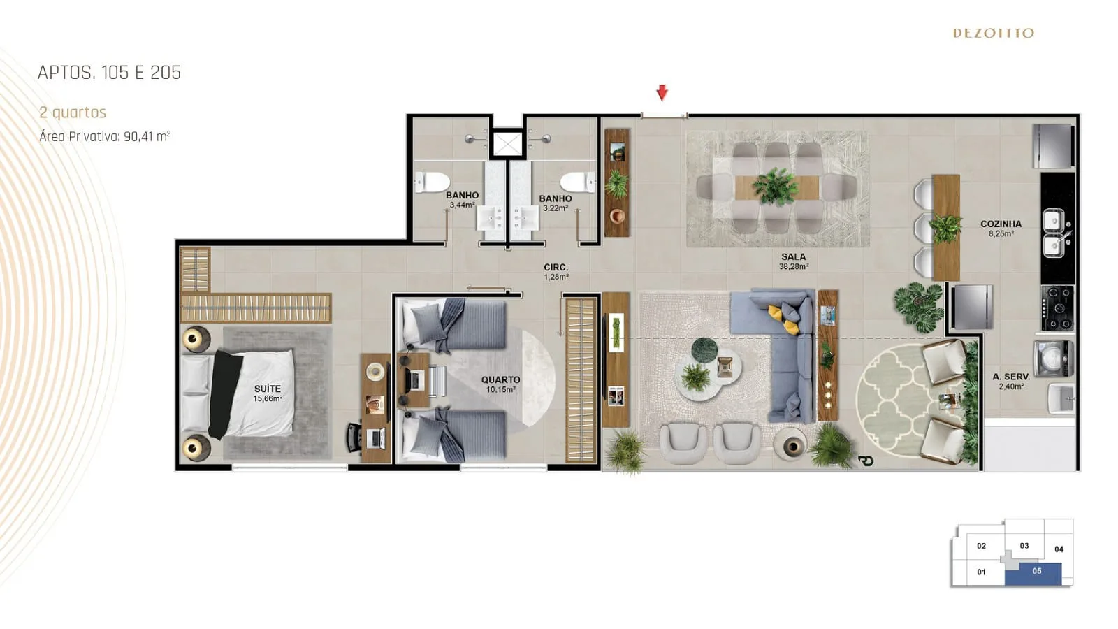 Planta 8: Dezoitto Jardim Oceanico, apartamento de alto padrão na Barra da Tijuca, Rio de Janeiro