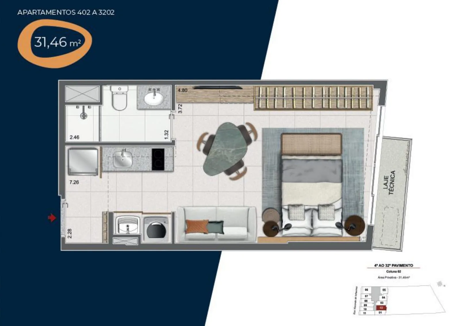 Planta 3: Residencial Skylux, studio de alto padrão no Centro, Rio de Janeiro