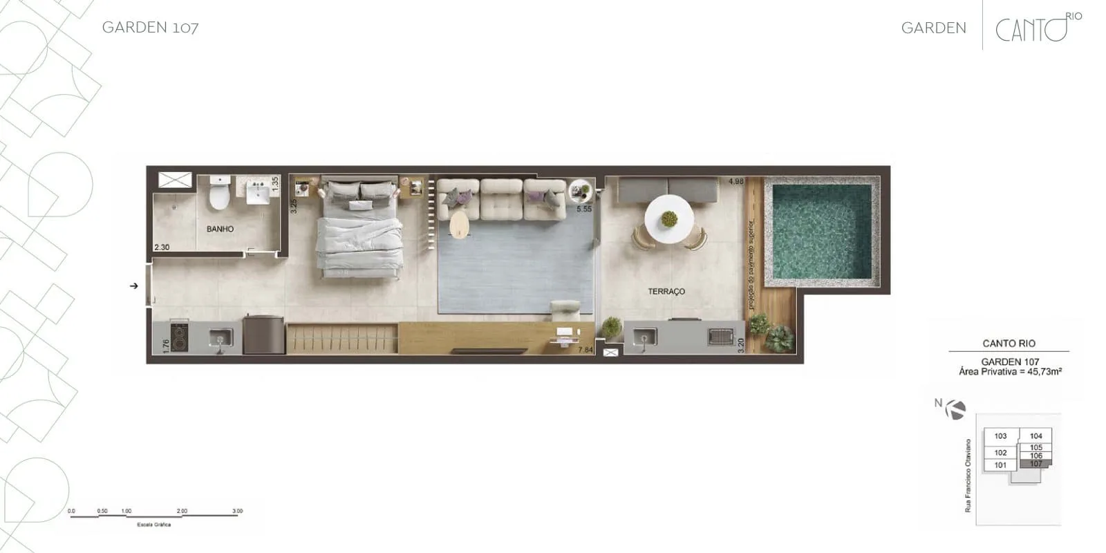 Planta 9: Canto Rio Arpoador, studio de alto padrão no Arpoador, Rio de Janeiro