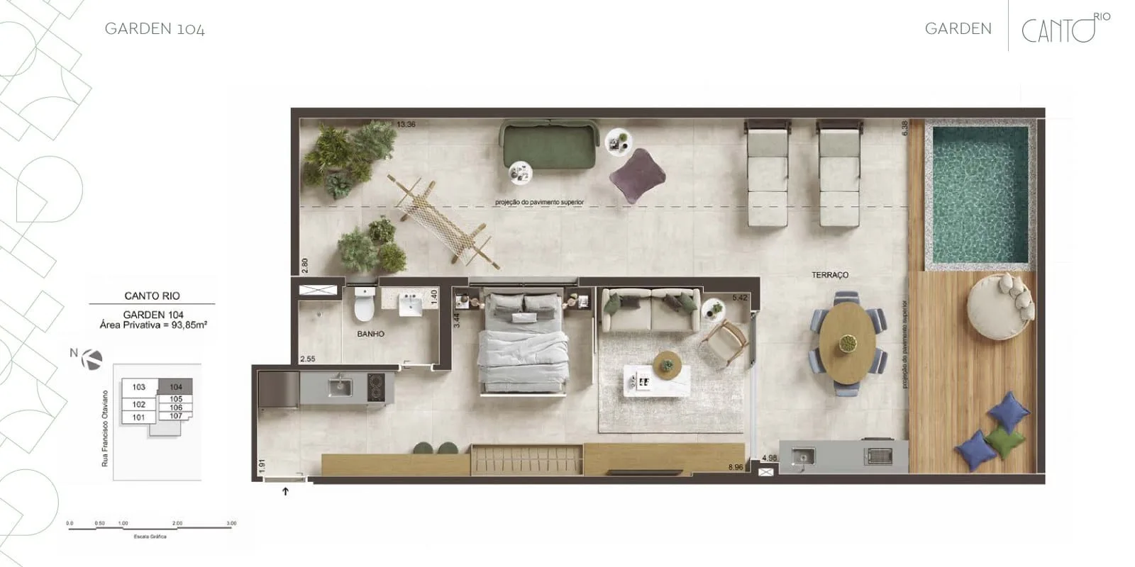 Planta 7: Canto Rio Arpoador, studio de alto padrão no Arpoador, Rio de Janeiro