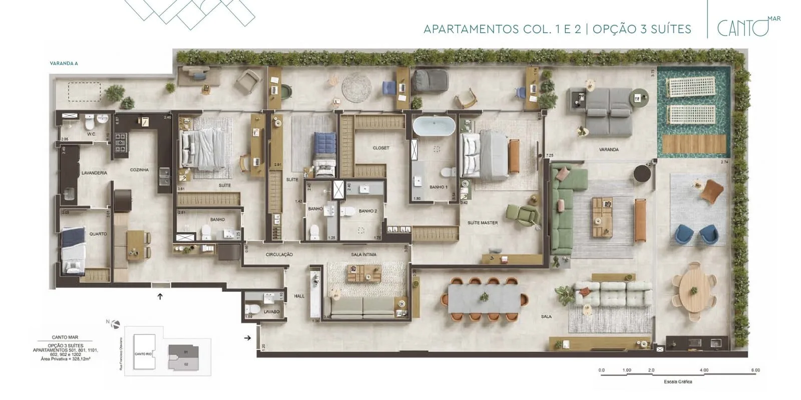 Planta 15: Canto Mar Arpoador, apartamento de alto padrão no Arpoador, Rio de Janeiro